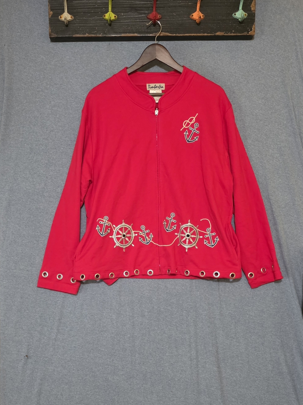 Timberlea Red Nautical Embroidered Zip Jacket